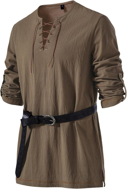 JEMITOP Men's Pure Cotton Lace Up Retro Shirts for Pirate Renaissance Medieval Viking Costume Without Belt