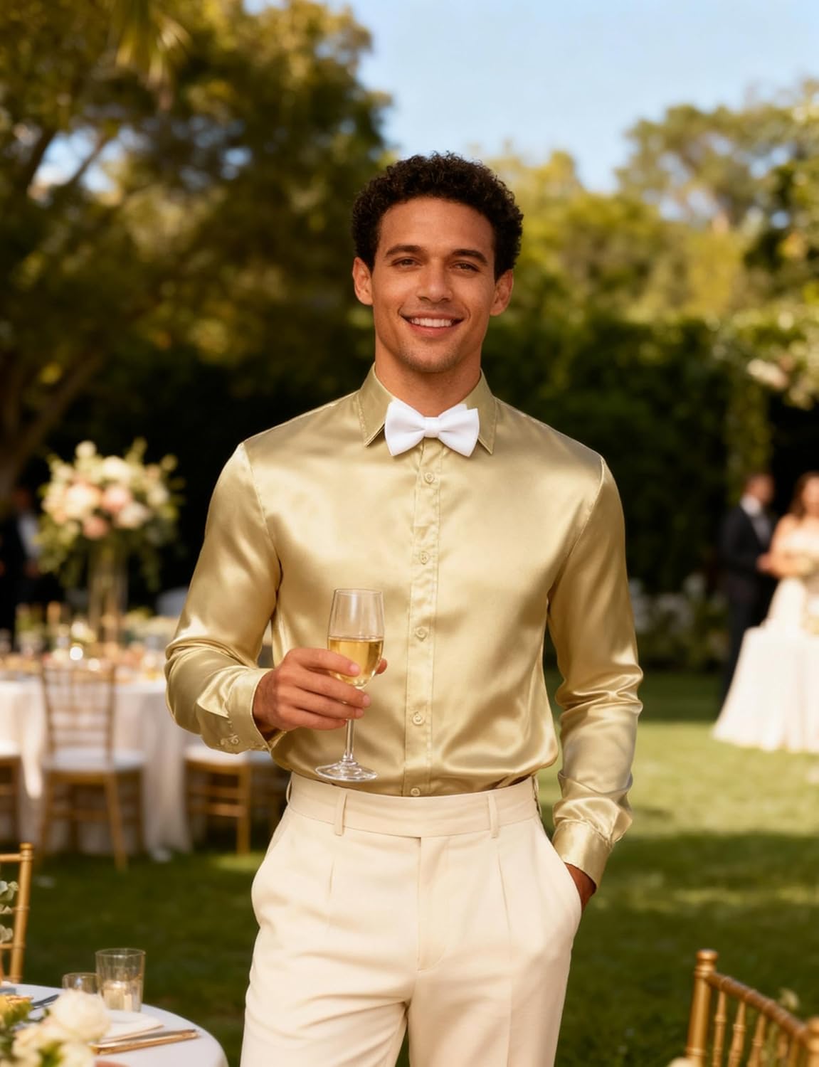 JEMITOP Mens Shiny Luxury Satin Slim Fit Dress Shirts Silk-Like Glossy Long Sleeve Button Down Shirts for Wedding Party Prom