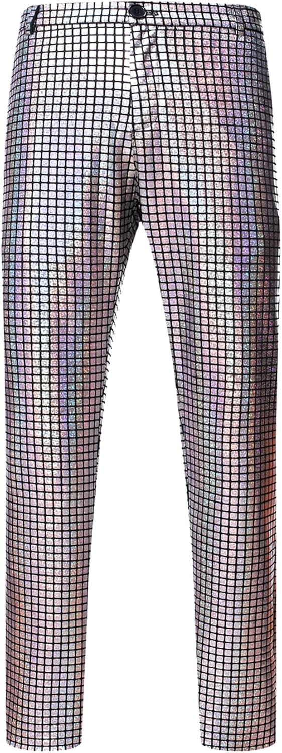 JEMITOP Men's 70s Disco 2 Piece Set Stretchy Shiny Suits Sequin Jacket and Pants