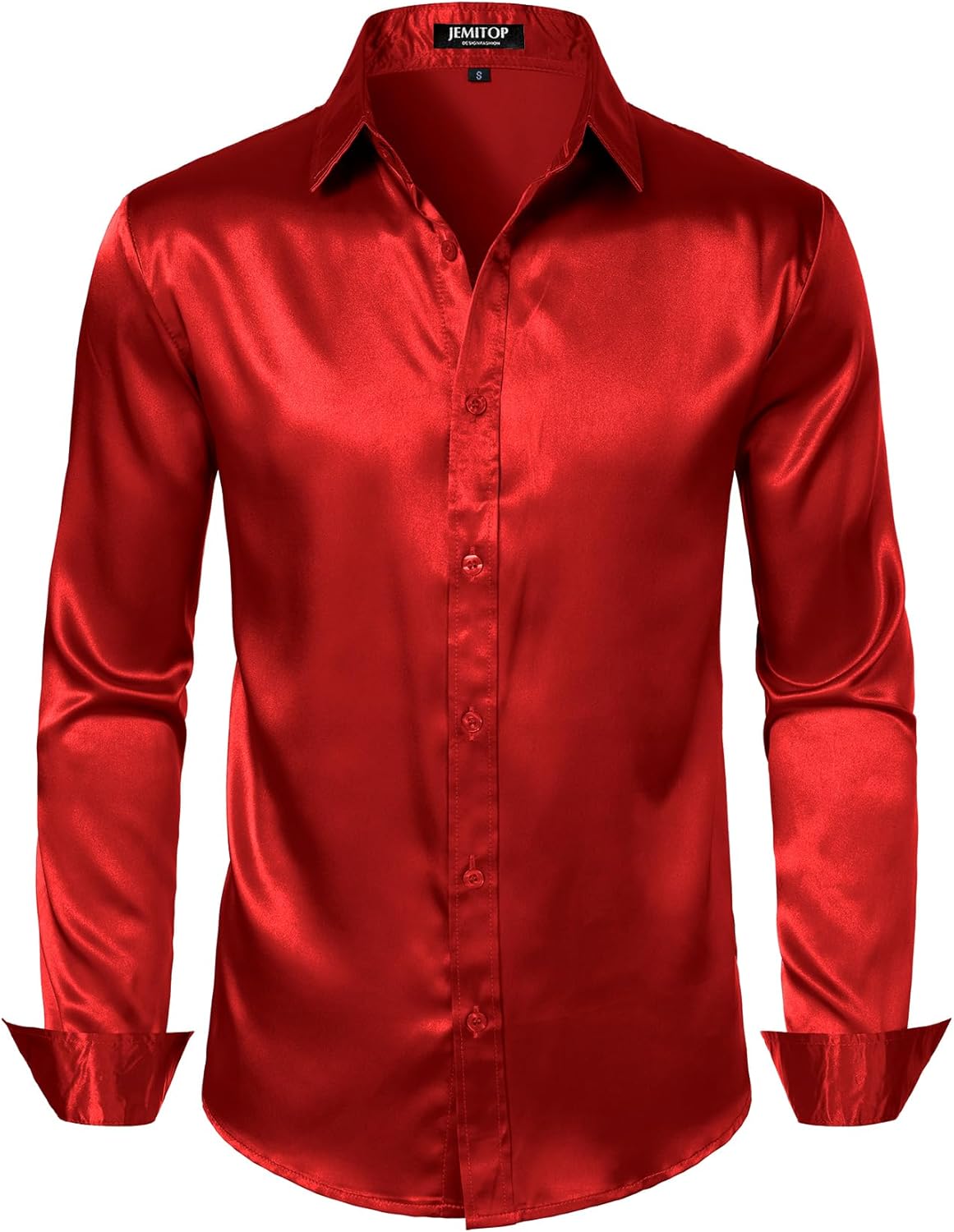 JEMITOP Mens Shiny Luxury Satin Slim Fit Dress Shirts Silk-Like Glossy Long Sleeve Button Down Shirts for Wedding Party Prom