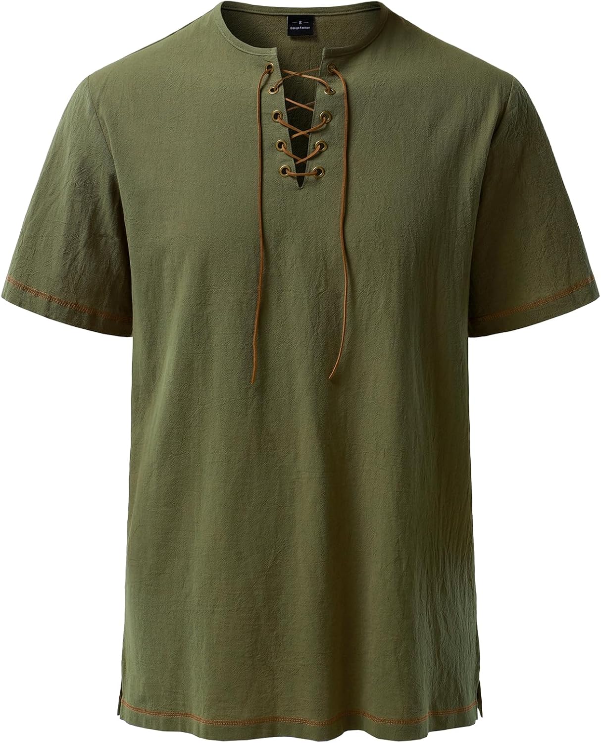 JEMOTOP Men's Pure Cotton Retro Short Sleeves Lace Up Shirts for Casual Renaissance Pirate Medieval Viking Without Belt