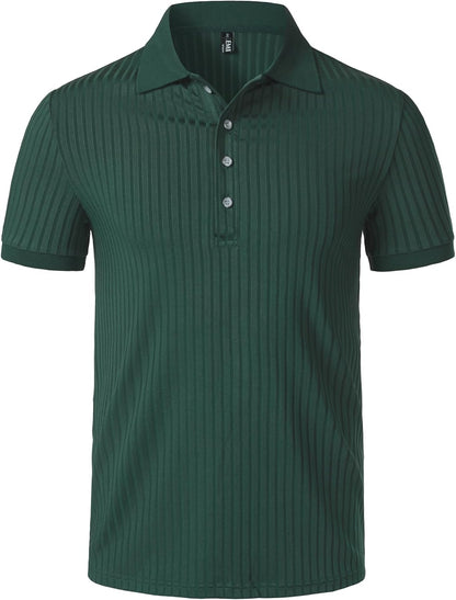 JEMITOP Men's Stretch Knit Slim Fit Polo Shirts Casual Short Sleeve Ribbed Collar Muscle Golf Shirt