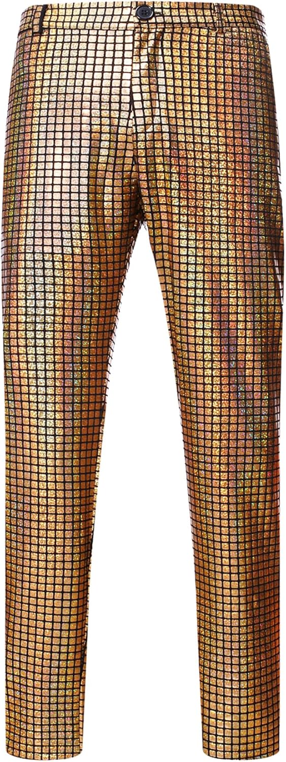 JEMITOP Men's 70s Disco 2 Piece Set Stretchy Shiny Suits Sequin Jacket and Pants