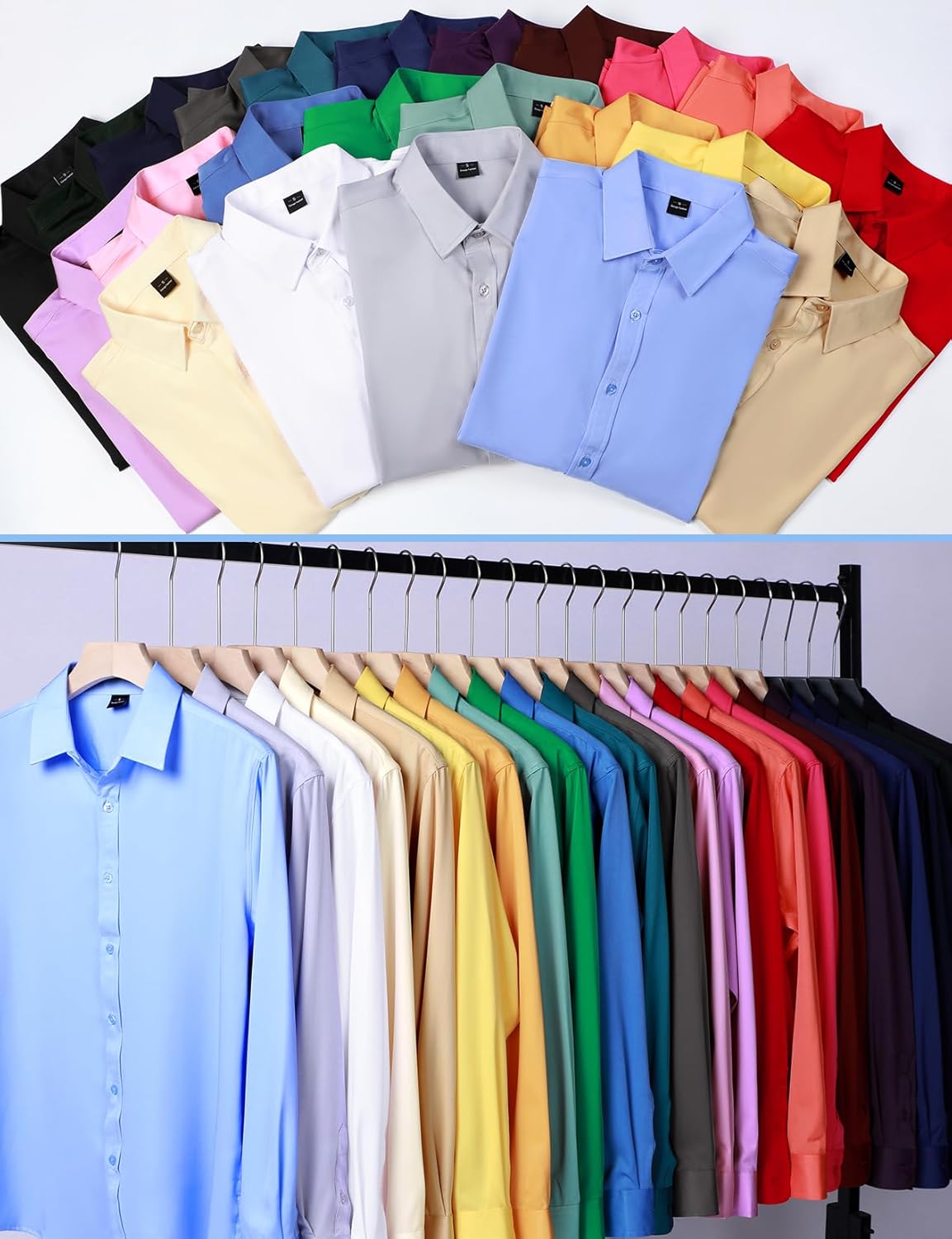 JEMITOP Men's Stretch Soft Slim Fit Dress Shirts Long Sleeve Formal Wedding Business Casual Button Down Shirt