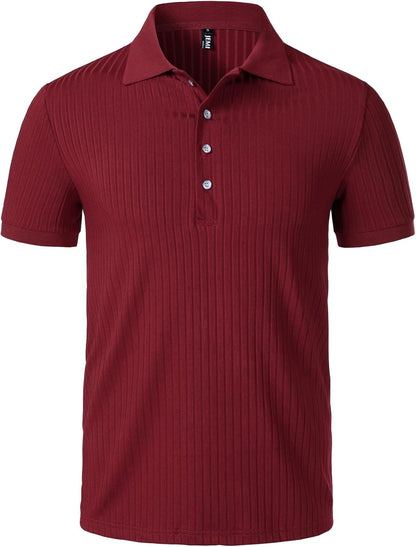 JEMITOP Men's Stretch Knit Slim Fit Polo Shirts Casual Short Sleeve Ribbed Collar Muscle Golf Shirt