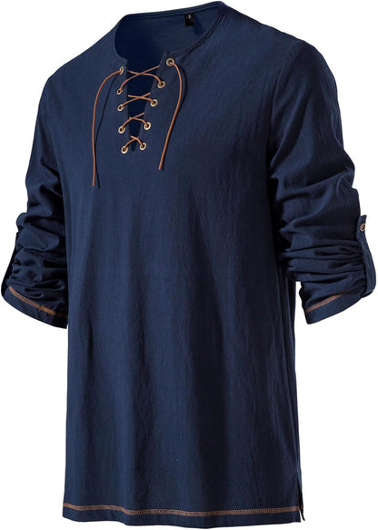 JEMITOP Men's Pure Cotton Lace Up Retro Shirts for Pirate Renaissance Medieval Viking Costume Without Belt