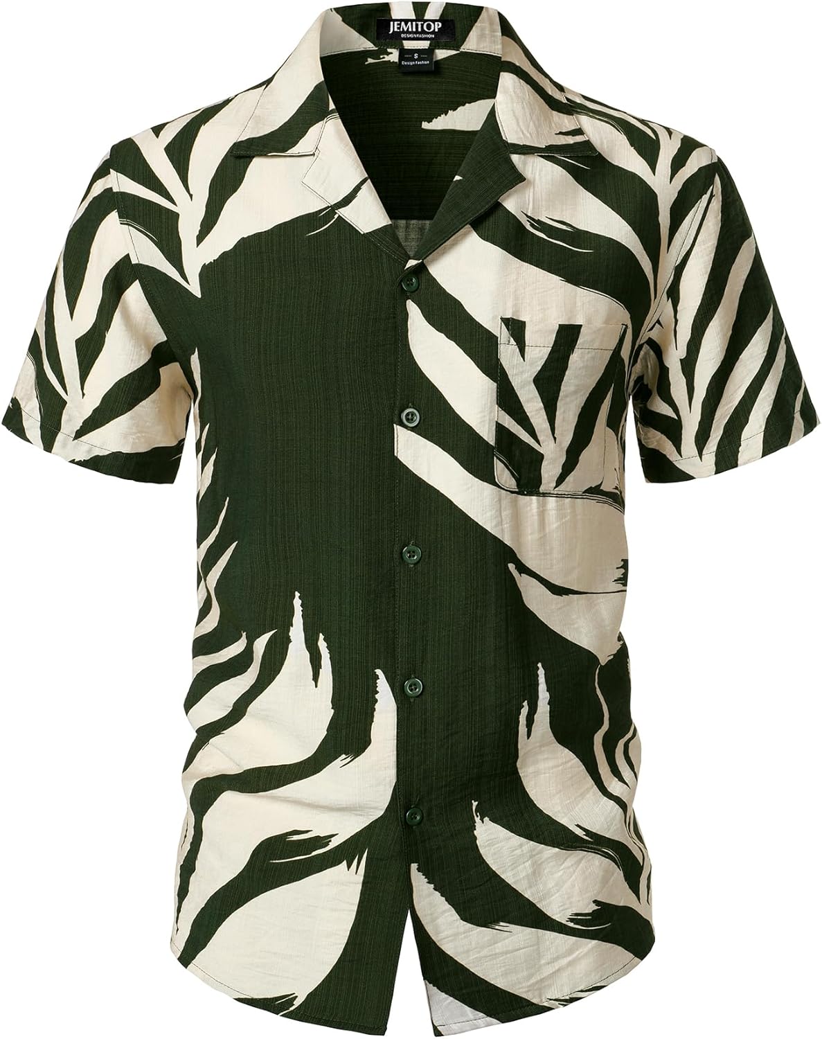 JEMITOP Men's Summer Textured Cuban Collar Hawaiian Shirts Casual Vacation Short Sleeve Button Up Shirt with Pocket