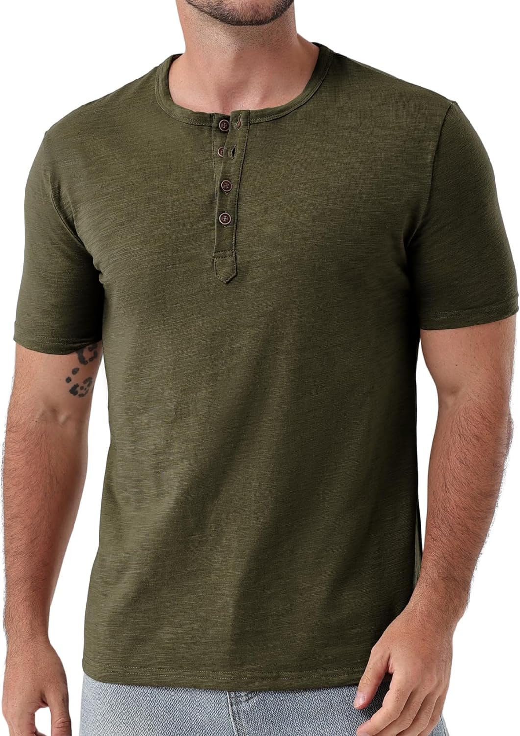 JEMITOP Men's Stretchy Short Sleeve Slim Fit Henley T-Shirt Casual Cotton 4 Buttons Tee Shirts