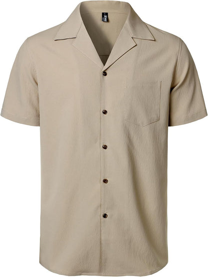 JEMITOP Men's Stretch Cuban Collar Shirt Summer Lightweight Short Sleeve Button Down Shirts with Pocket for Beach Vacation