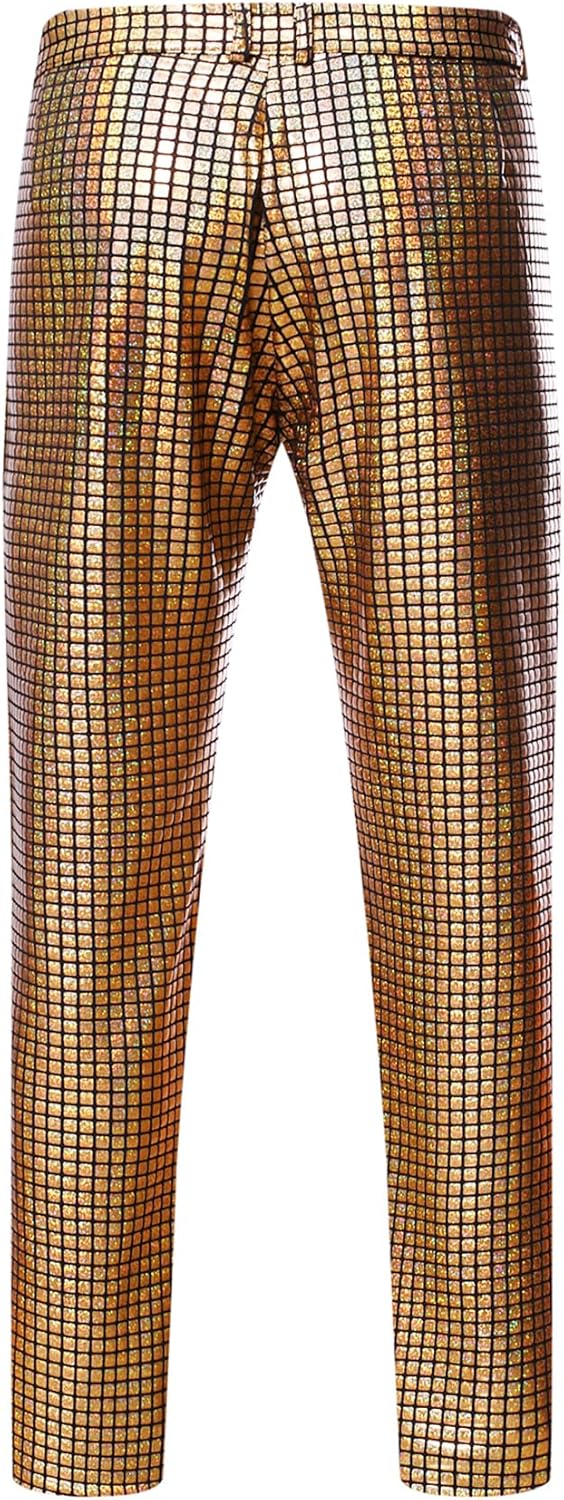 JEMITOP Men's 70s Disco 2 Piece Set Stretchy Shiny Suits Sequin Jacket and Pants