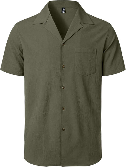 JEMITOP Men's Stretch Cuban Collar Shirt Summer Lightweight Short Sleeve Button Down Shirts with Pocket for Beach Vacation
