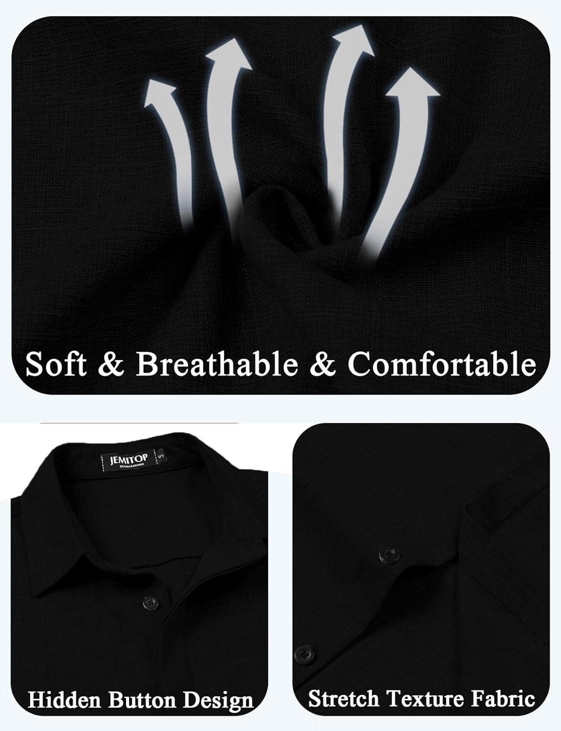 JEMITOP Men's Stretch Like Linen Short Sleeve Button Down Shirts Summer Casual Beach Vacation Wedding Texture Shirt