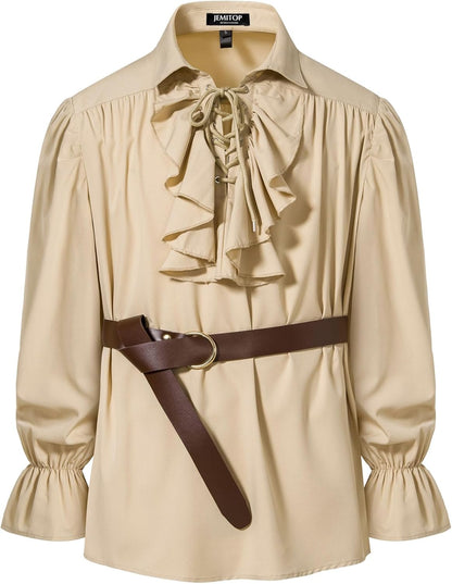 JEMITOP Herren-Vintage-Hemden mit Rüschen und Schnürung für Piraten, Vampire, Renaissance, Gothic, Viktorianisches Steampunk-Kostüm ohne Gürtel
