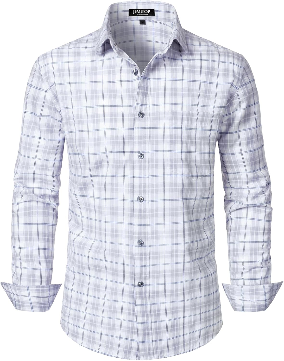 JEMITOP Men's Transitional Weather Slim Fit Long Sleeve Button Down Shirt Business Casual Dress Shirts with Pocket