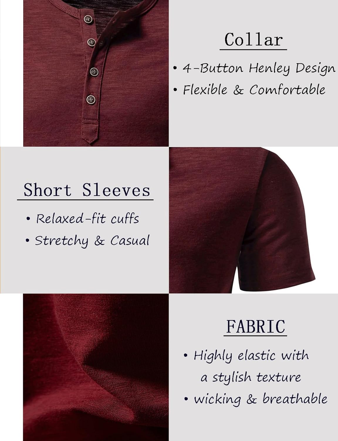 JEMITOP Men's Stretchy Short Sleeve Slim Fit Henley T-Shirt Casual Cotton 4 Buttons Tee Shirts