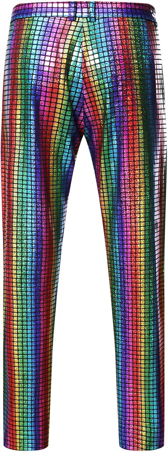 JEMITOP Men's 70s Disco 2 Piece Set Stretchy Shiny Suits Sequin Jacket and Pants