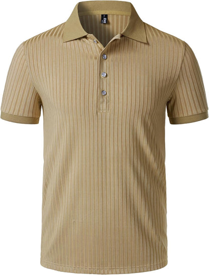 JEMITOP Men's Stretch Knit Slim Fit Polo Shirts Casual Short Sleeve Ribbed Collar Muscle Golf Shirt