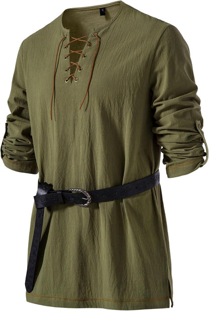JEMITOP Men's Pure Cotton Lace Up Retro Shirts for Pirate Renaissance Medieval Viking Costume Without Belt
