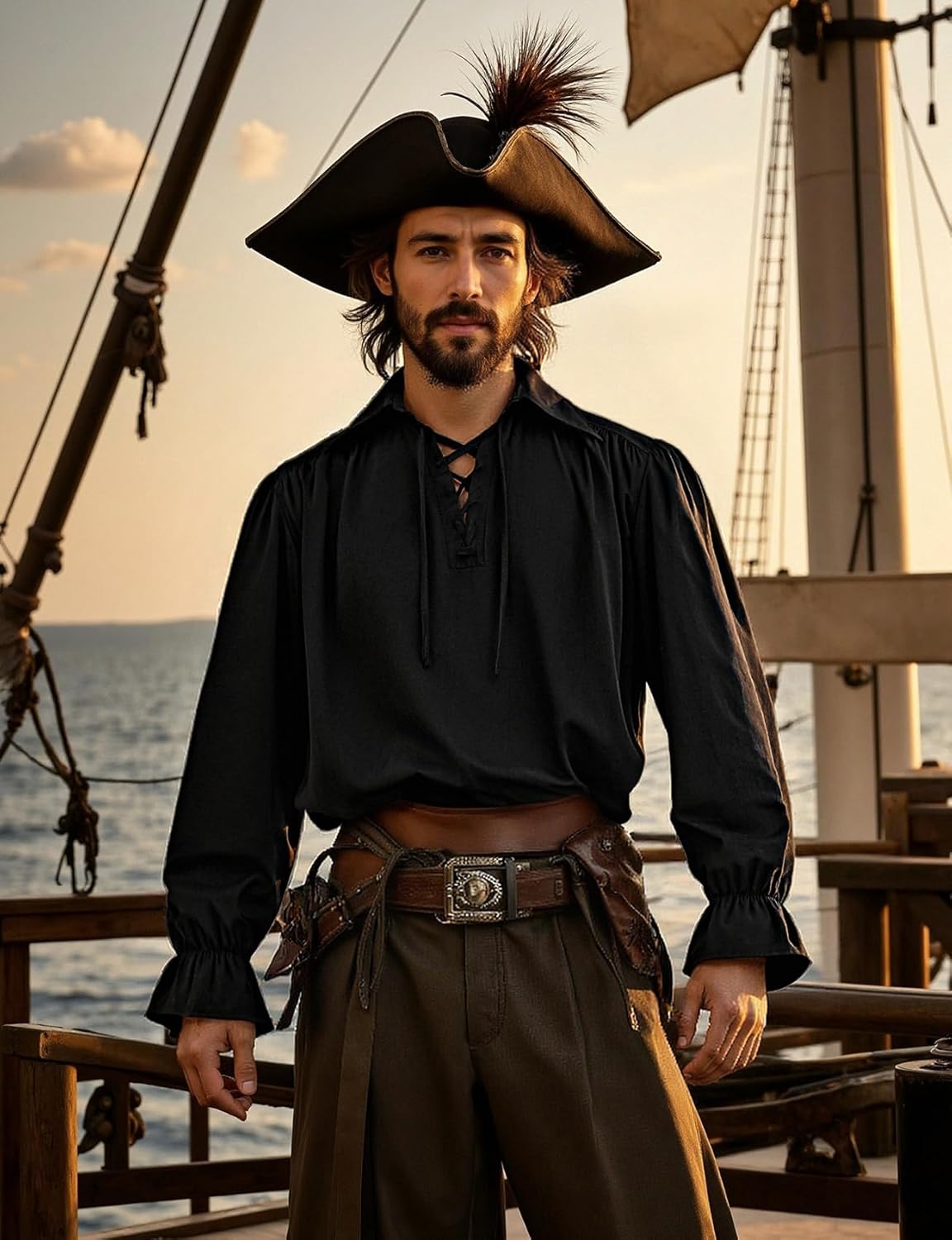 JEMITOP Mens Pirate Vampire Ruffle Shirt Elastic Cuff Poet Victorian Steampunk Renaissance Medieval Cosplay Costume