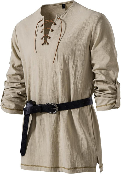 JEMITOP Men's Pure Cotton Lace Up Retro Shirts for Pirate Renaissance Medieval Viking Costume Without Belt