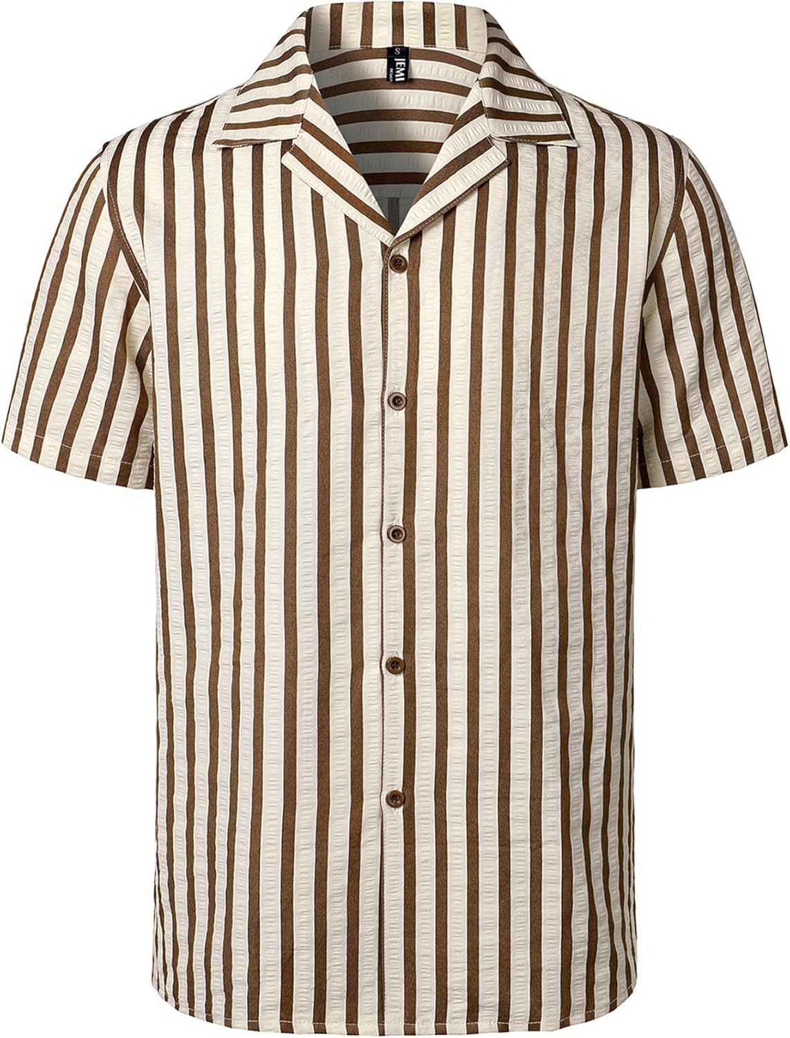 JEMITOP Men's Classic Striped Seersucker Cuban Collar Shirt Short Sleeve Button Down Texture Shirts for Beach Vacation