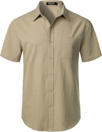 JEMITOP Men's Stretch Wrinkle Free Short Sleeve Texture Shirt Summer Lightweight Button Down Shirts for Beach Vacation