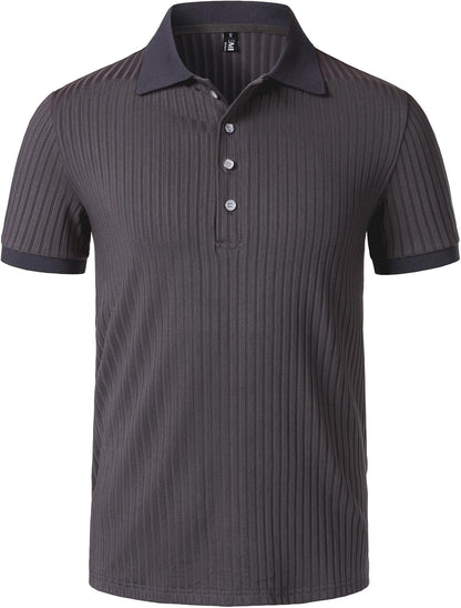 JEMITOP Men's Stretch Knit Slim Fit Polo Shirts Casual Short Sleeve Ribbed Collar Muscle Golf Shirt