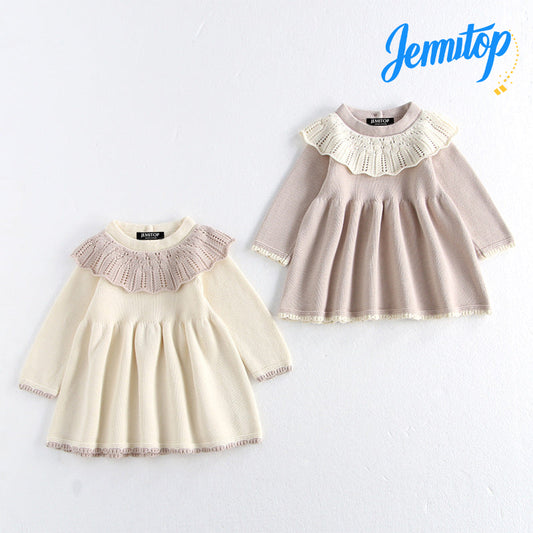 JEMITOP Toddler Girls' Fall Knit Dresses | Soft Twirl Skirt with Bow Detail