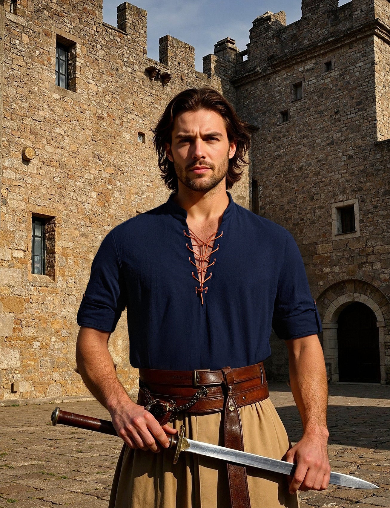 JEMITOP Men's Cotton Long Sleeve Lace Up Vintage Shirts for Renaissance Pirate Viking Medieval Costume