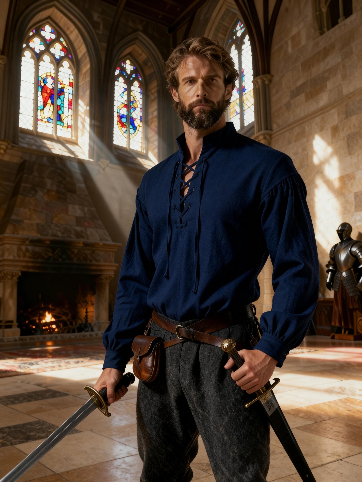 JEMITOP Men's Pure Cotton Retro Lace Up Shirts for Renaissance Pirate Medieval Viking