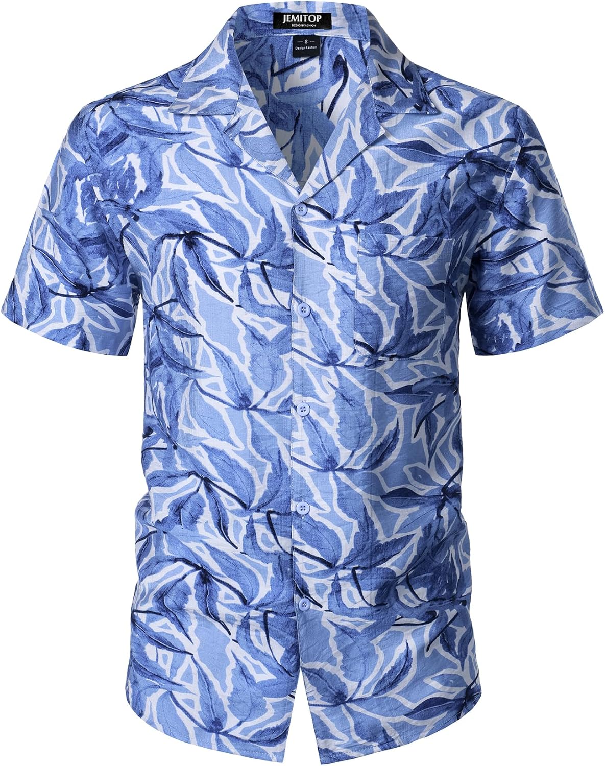 JEMITOP Men's Summer Textured Cuban Collar Hawaiian Shirts Casual Vacation Short Sleeve Button Up Shirt with Pocket