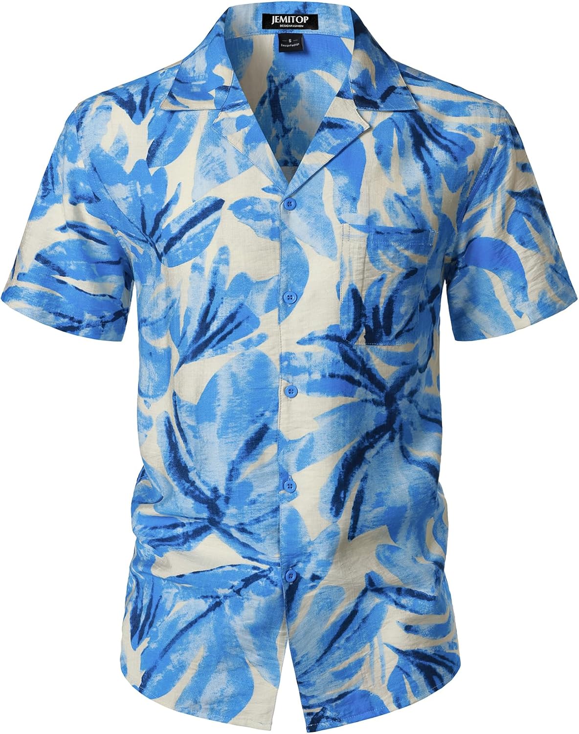 JEMITOP Men's Summer Textured Cuban Collar Hawaiian Shirts Casual Vacation Short Sleeve Button Up Shirt with Pocket