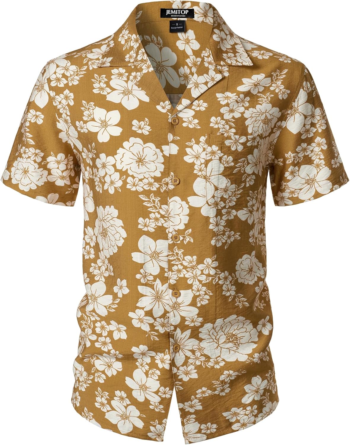 JEMITOP Men's Summer Textured Cuban Collar Hawaiian Shirts Casual Vacation Short Sleeve Button Up Shirt with Pocket