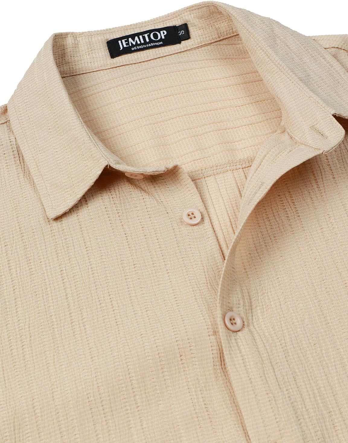 JEMITOP Men's Stylish Stretch Wrinkle Free Short Sleeve Button Down Shirt Summer Casual Beach Vacation Button up Shirts