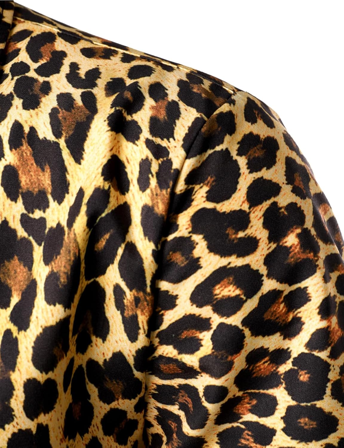 JEMITOP Men's Stretchy Causal Leopard Cheetah Print Short Sleeve Slim Fit Button Up Shirt
