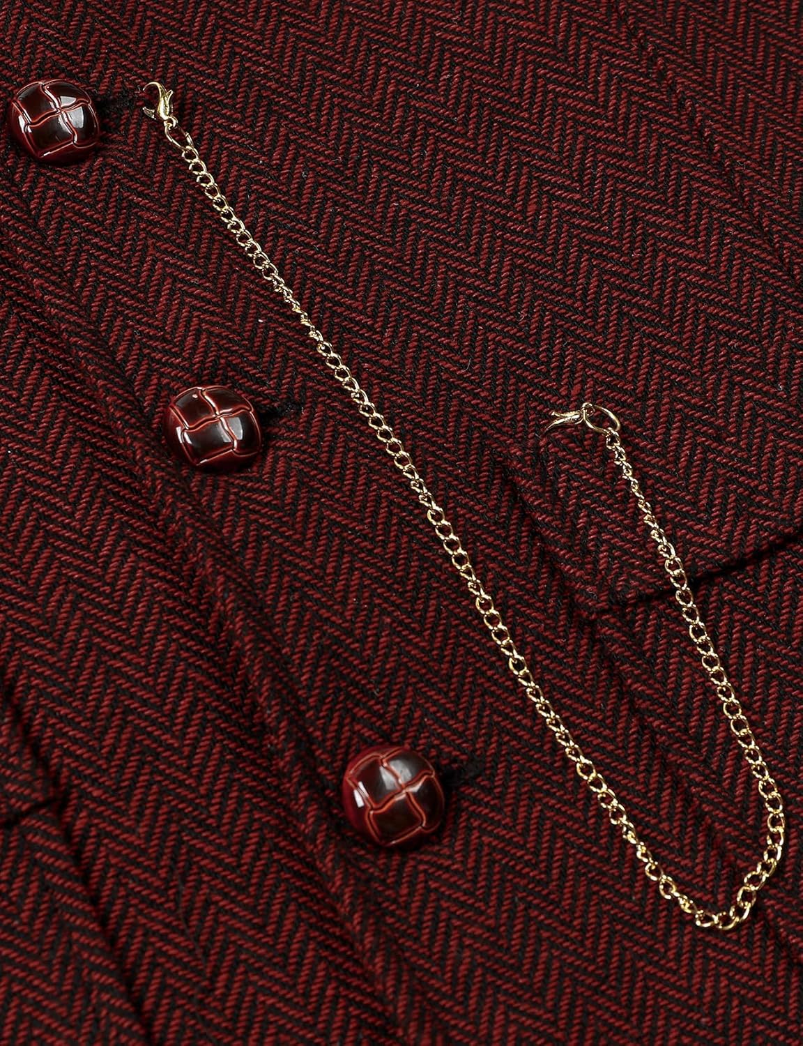 JEMITOP Men's Vintage Slim Fit Suit Vest Formal Prom Party Herringbone Pattern Waistcoat with Chain Detail