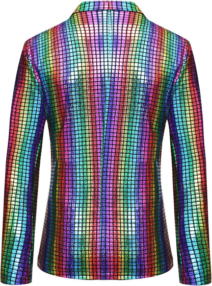 JEMITOP Men's 70s Disco 2 Piece Set Stretchy Shiny Suits Sequin Jacket and Pants