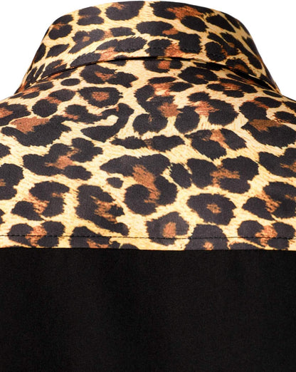 JEMITOP Men's Stretchy Causal Leopard Cheetah Print Short Sleeve Slim Fit Button Up Shirt