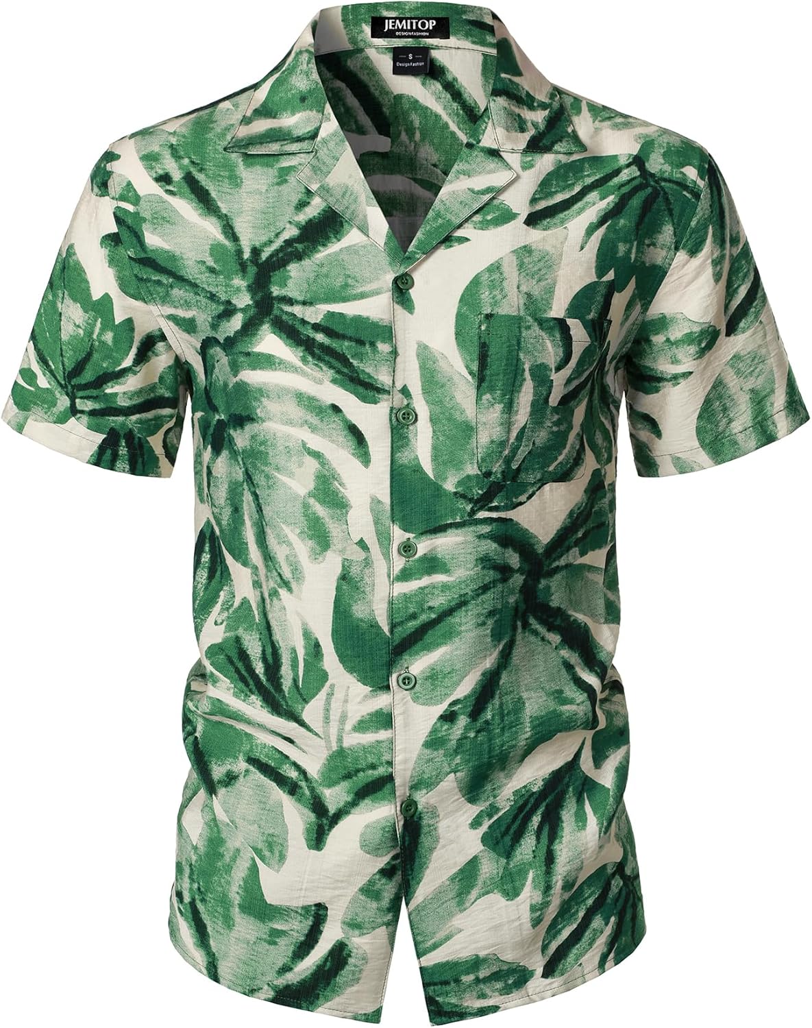 JEMITOP Men's Summer Textured Cuban Collar Hawaiian Shirts Casual Vacation Short Sleeve Button Up Shirt with Pocket