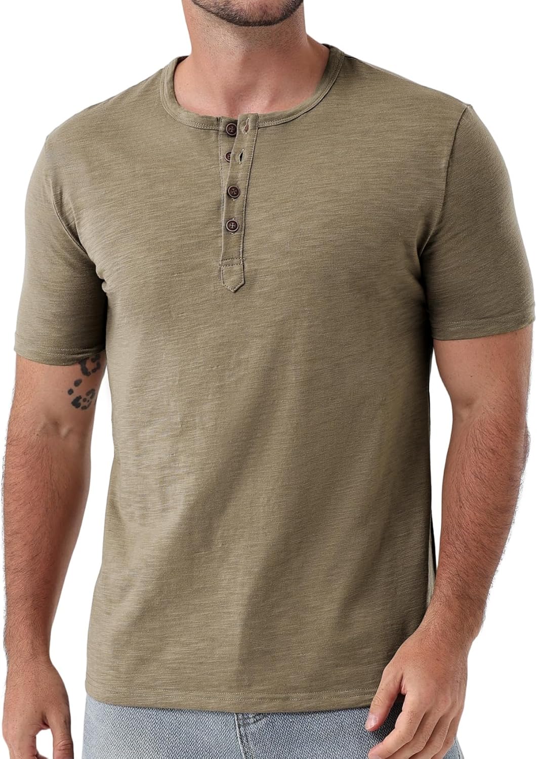 JEMITOP Men's Stretchy Short Sleeve Slim Fit Henley T-Shirt Casual Cotton 4 Buttons Tee Shirts