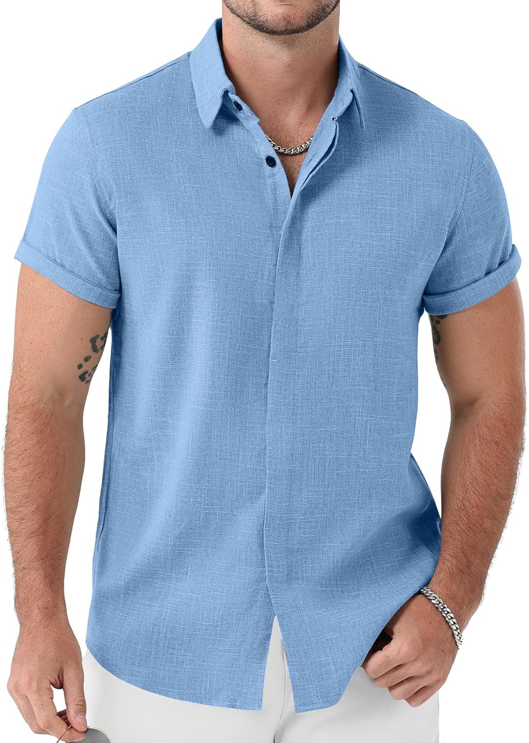 JEMITOP Men's Stretch Like Linen Short Sleeve Button Down Shirts Summer Casual Beach Vacation Wedding Texture Shirt