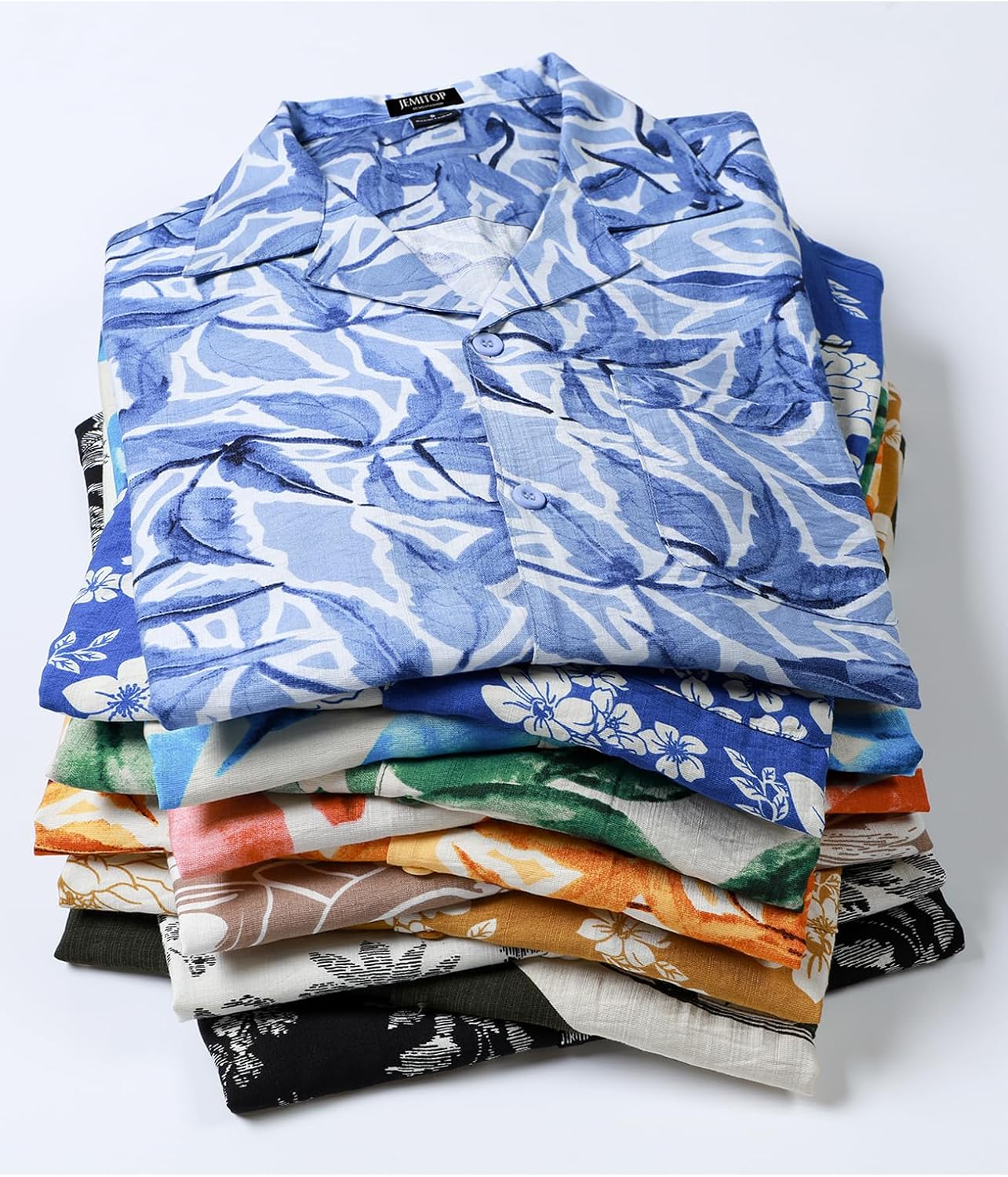 JEMITOP Men's Summer Textured Cuban Collar Hawaiian Shirts Casual Vacation Short Sleeve Button Up Shirt with Pocket