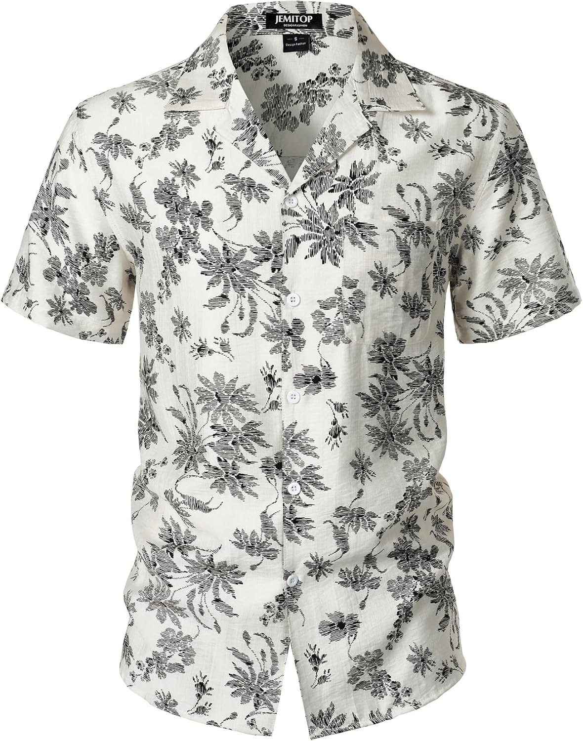 JEMITOP Men's Summer Textured Cuban Collar Hawaiian Shirts Casual Vacation Short Sleeve Button Up Shirt with Pocket