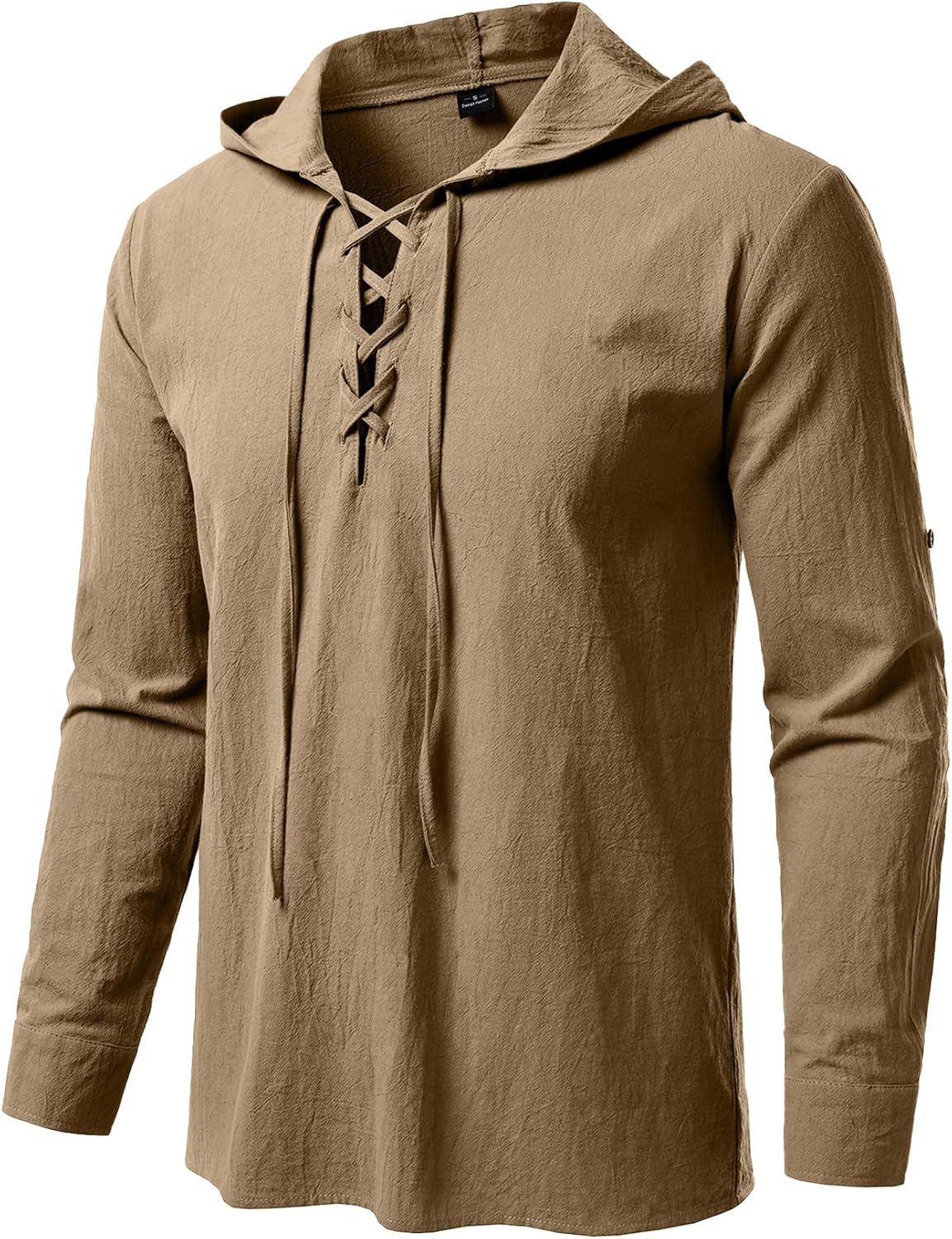 JEMITOP Men's Pure Cotton Retro Style Lace Up Hooded Shirts for Renaissance Pirate Viking Medieval Costume
