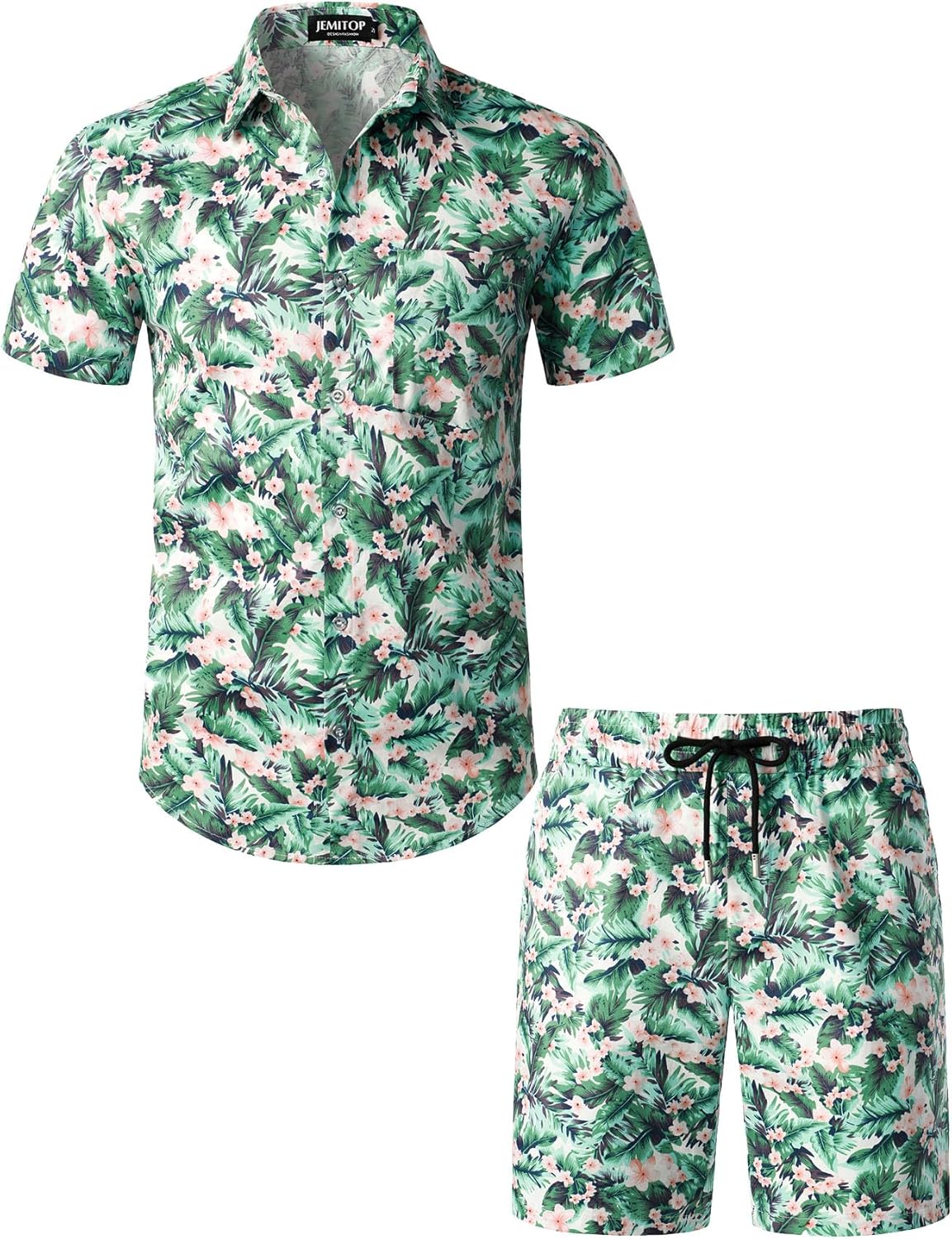 JEMITOP Men's 2 Piece Casual Cotton Stretchy Outfit Short Sleeve Button up Shirt and Shorts Set