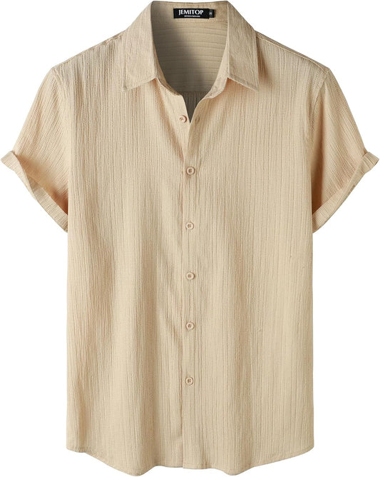 JEMITOP Men's Stylish Stretch Wrinkle Free Short Sleeve Button Down Shirt Summer Casual Beach Vacation Button up Shirts