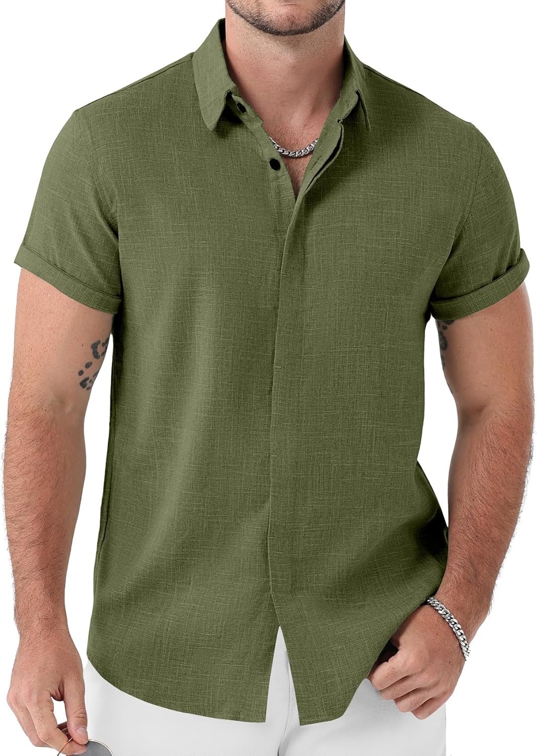 JEMITOP Men's Stretch Like Linen Short Sleeve Button Down Shirts Summer Casual Beach Vacation Wedding Texture Shirt