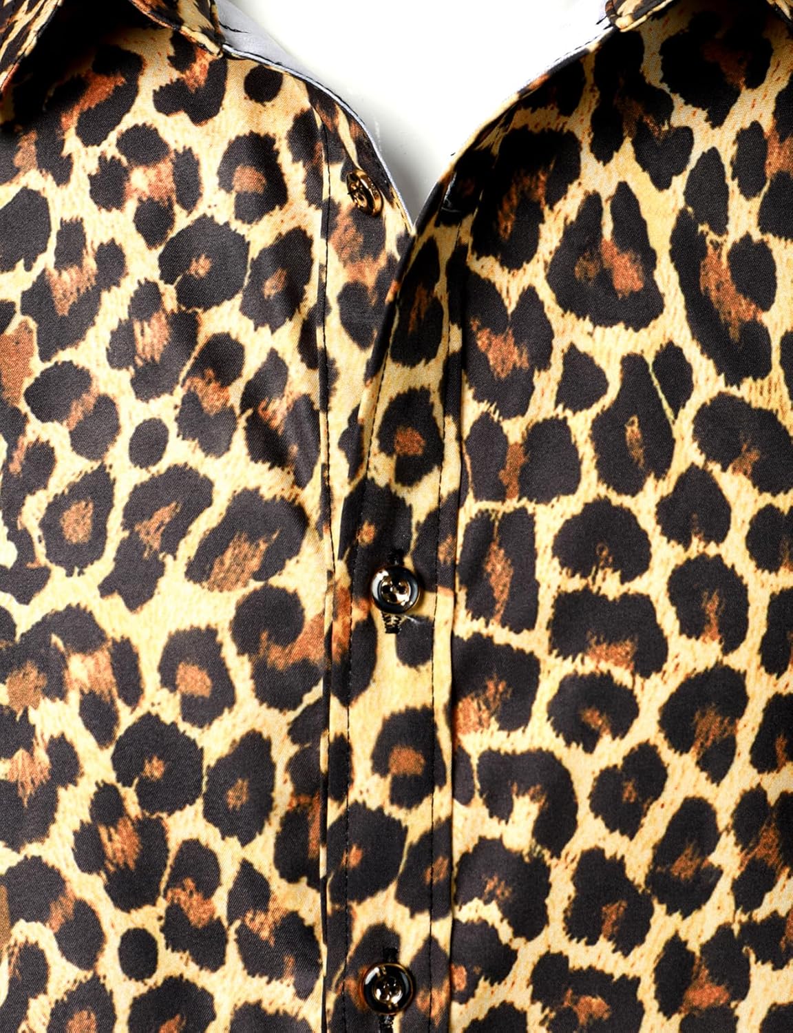 JEMITOP Men's Stretchy Causal Leopard Cheetah Print Short Sleeve Slim Fit Button Up Shirt