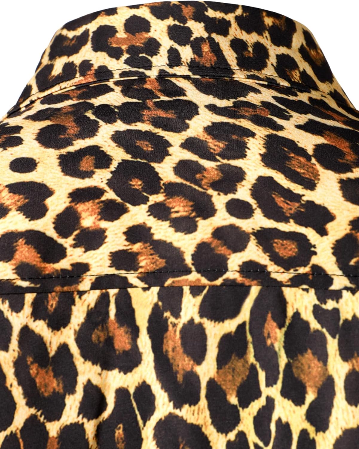 JEMITOP Men's Stretchy Causal Leopard Cheetah Print Short Sleeve Slim Fit Button Up Shirt