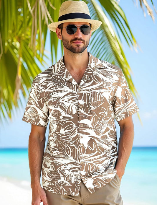 JEMITOP Men's Summer Textured Cuban Collar Hawaiian Shirts Casual Vacation Short Sleeve Button Up Shirt with Pocket